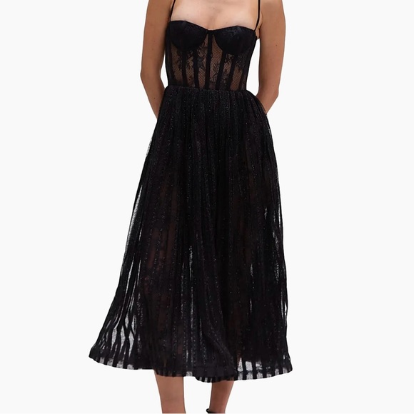 PatBo black lace bustier midi dress size 0 - Picture 1 of 2